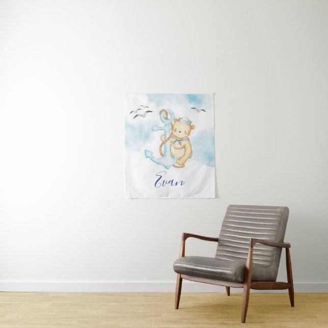 Cute sailor bear baby  tapestry (In Situ)