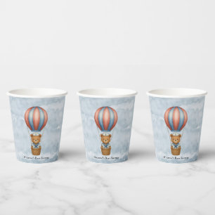 Cute Sailor Bear Hot Air Balloon Boy Baby Shower Paper Cups