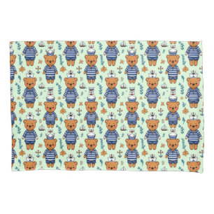 Cute Sailor Bear Pattern With Navy Stripes Pillowcase