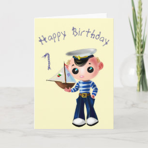Cute Sailor Boy Birthday Card with Custom Text