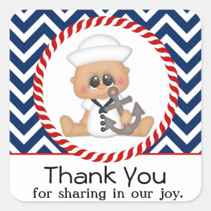 Cute Sailor Boy Nautical Baby Shower Square Sticker