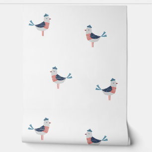 Cute Sailor Seagulls on white Wallpaper