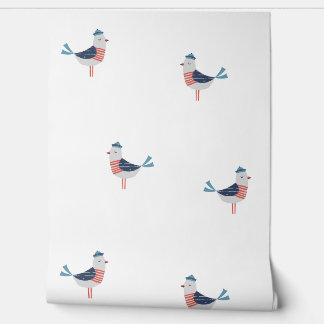 Cute Sailor Seagulls on white Wallpaper