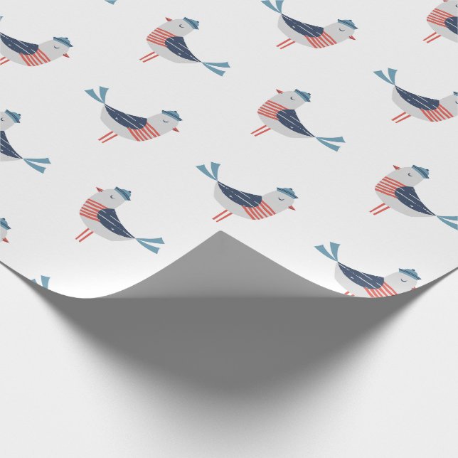 Cute Sailor Seagulls on white Wrapping Paper (Corner)