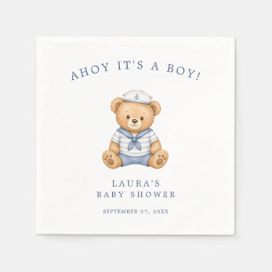 Cute Sailor Teddy Bear Nautical Baby Boy Shower Napkin