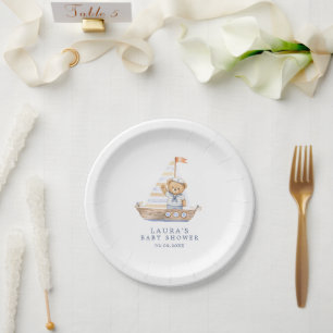 Cute Sailor Teddy Bear Nautical Baby Shower Paper Plate