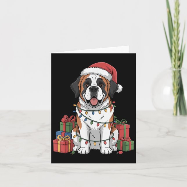 Cute Saint Bernard Santa Hat Christmas Dog Lover H Card (Front)