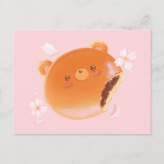 Cute Sakura and Anpan Bear Painted Bakery Flower Postcard