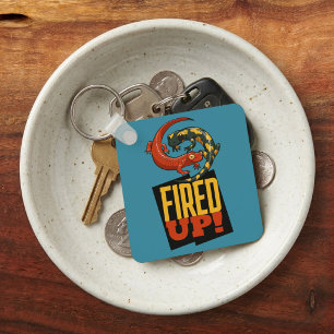Cute Salamanders Fired Up! Motivational Cartoon Key Ring