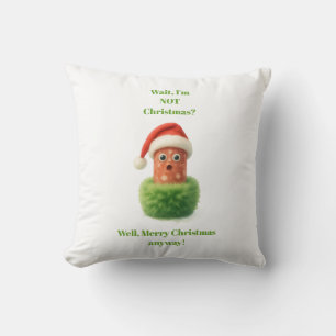 Cute salami surprised Christmas in fluffy green Cushion