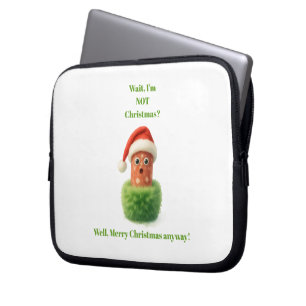 Cute salami surprised Christmas in fluffy green Laptop Sleeve