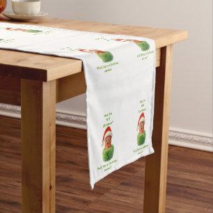 Cute salami surprised Christmas in fluffy green Short Table Runner