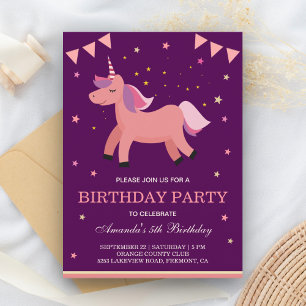 Cute Salmon Pink Magical Unicorn Birthday Party Invitation Postcard