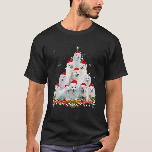 Cute Samoyed Christmas Tree Dog Santa Xmas Tee Fun (Front)