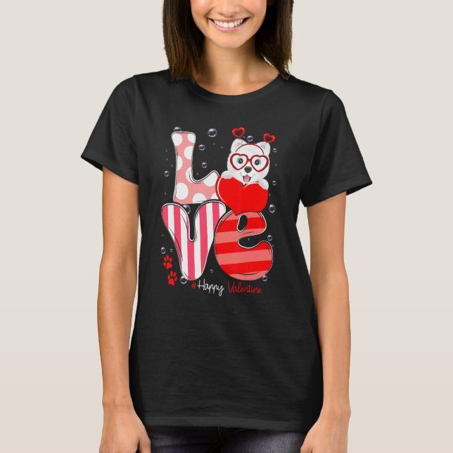 Cute Samoyed Dog Love Valentine Puppy T-Shirt (Front)