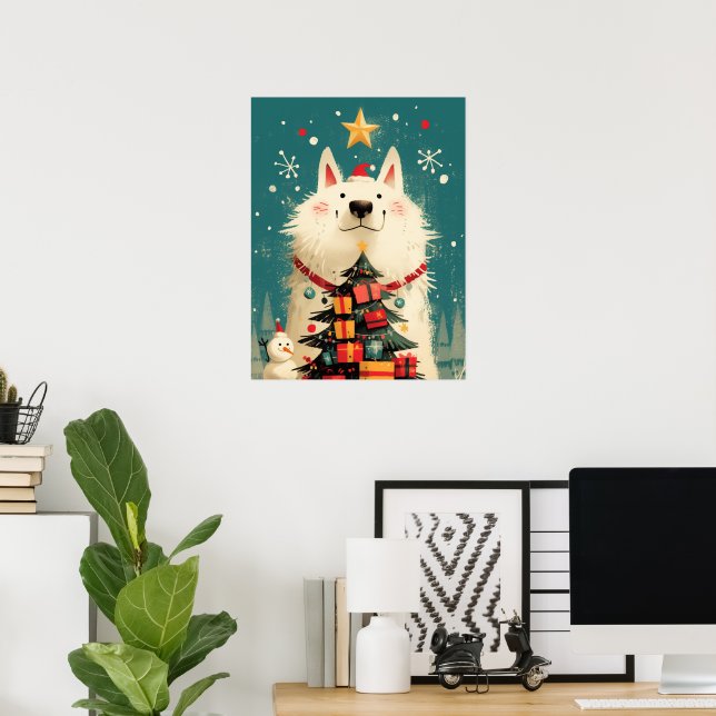 Cute Samoyed dog with Christmas Poster (Home Office)