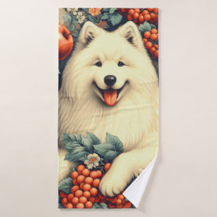 Cute Samoyed Floral Painting Bath Towel