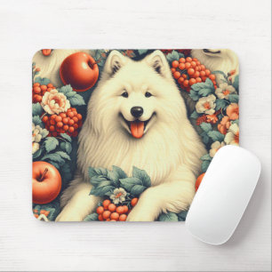 Cute Samoyed Floral Painting Mouse Pad