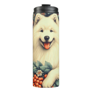 Cute Samoyed Floral Painting Thermal Tumbler