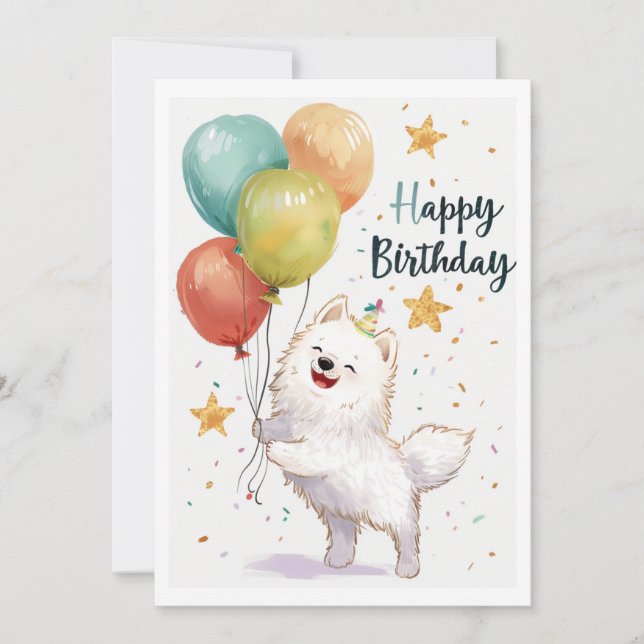 Cute Samoyed Happy Birthday Holiday Card (Front)