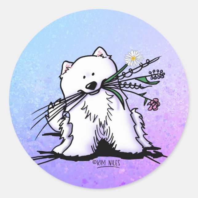 Cute Samoyed KiniArt  Classic Round Sticker (Front)