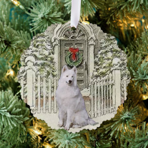 Cute Samoyed Lovers Christmas Tree Decoration Card