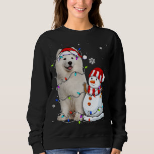 Cute Samoyed Santa Hat Christmas Light Xmas Sweatshirt