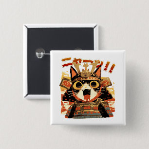 Cute Samurai Cat in Armor 15 Cm Square Badge