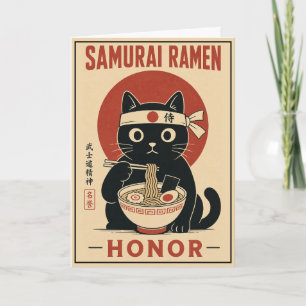 Cute Samurai Cat Japanese Ramen Illustration Gift Card