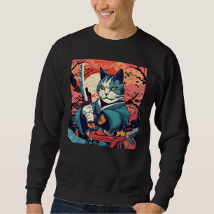 Cute Samurai Cat Japanese Tattoo Vintage Kabuki Sweatshirt