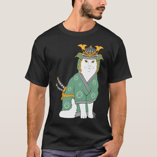 cute samurai cat T-Shirt (Front)