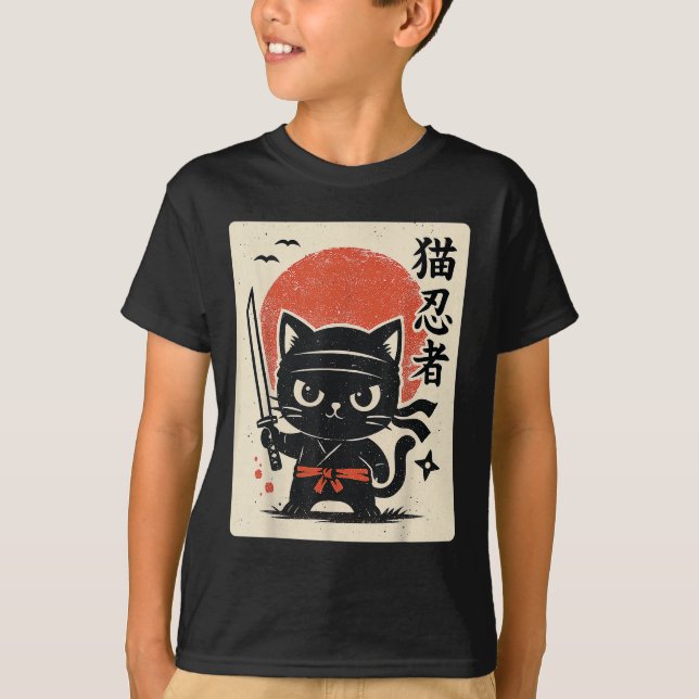 Cute Samurai Ninja Cat Warrior Japanese Anime Funn T-Shirt (Front)