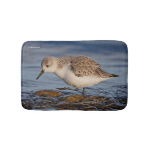 Cute Sanderling Sandpiper Walking Winter Beach Bath Mat