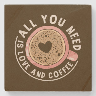 Cute sandstone love coffee word art  stone coaster