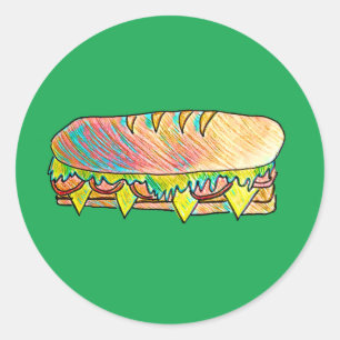 Cute sandwich sub picnic colourful food classic round sticker