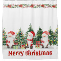 Cute Santa and Christmas Trees Watercolor