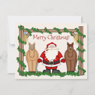 Cute Santa and Horses Merry Christmas Holiday