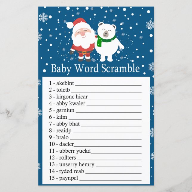 Cute santa and polar bear Baby word scramble game (Front)