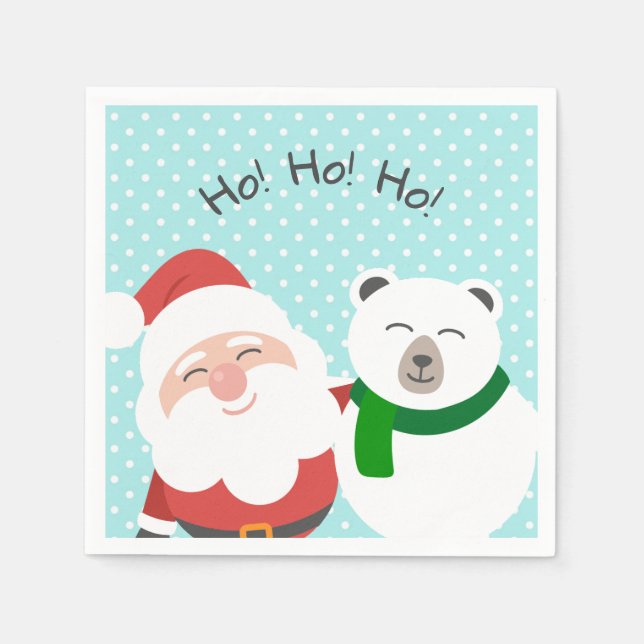 Cute Santa and Polar Bear Christmas Friends Kids Napkin (Front)