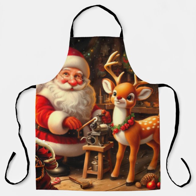 Cute Santa and Reindeer  Apron (Front)