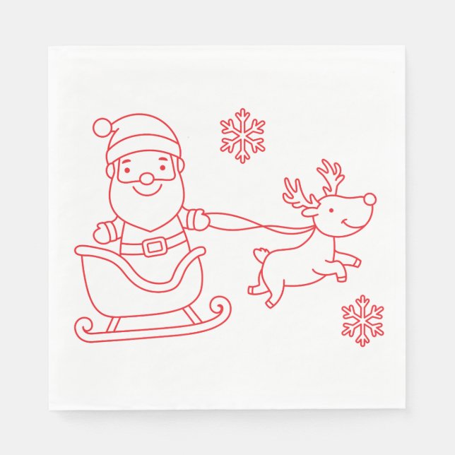 cute santa and reindeer christmas holiday luncheon napkin (Front)