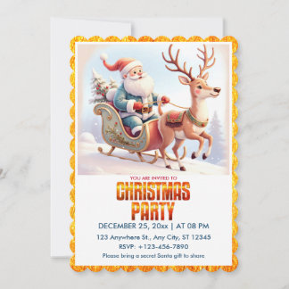 Cute Santa and Reindeer Christmas Holiday Party Invitation