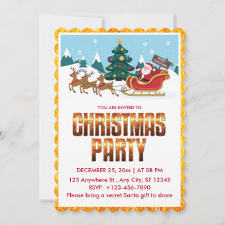 Cute Santa and Reindeer Christmas Holiday Party Invitation