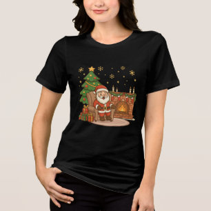 Cute Santa and Reindeer Christmas Illustration Tri-Blend Shirt