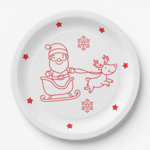 Cute Santa and Reindeer Christmas Paper Plate