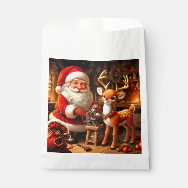 Cute Santa and Reindeer  Favour Bag (Front)