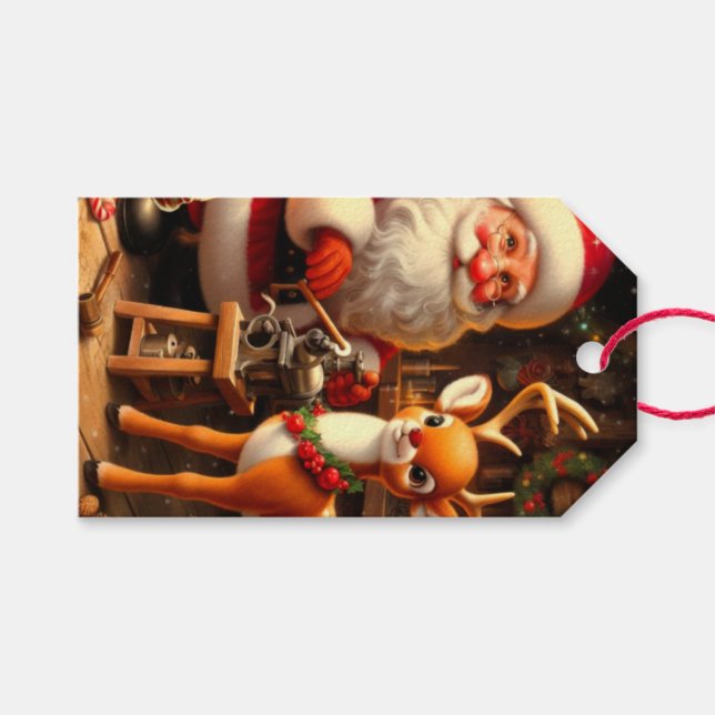 Cute Santa and Reindeer  Gift Tags (Front (Horizontal))