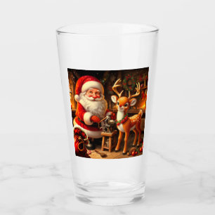 Cute Santa and Reindeer  Glass