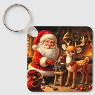 Cute Santa and Reindeer Key Ring