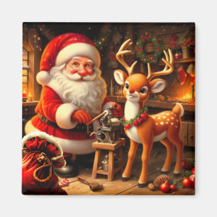 Cute Santa and Reindeer Magnet